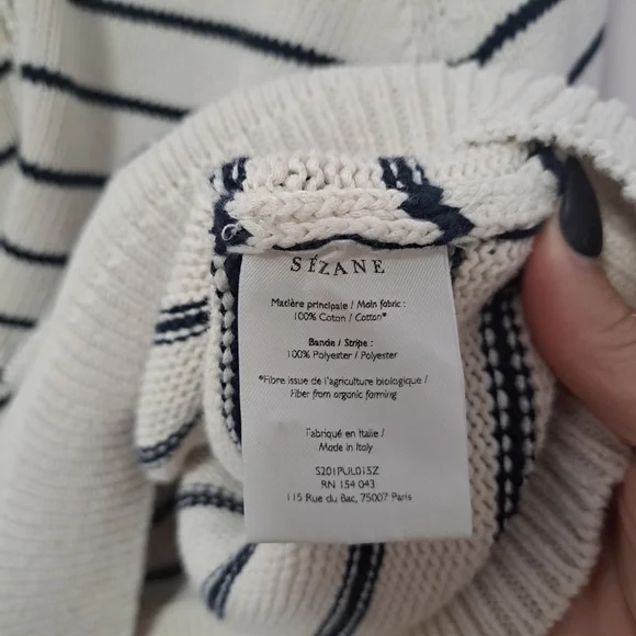 Sezane Leontine Jumper Ecru Navy Smal NWOT - Picture 7 of 10